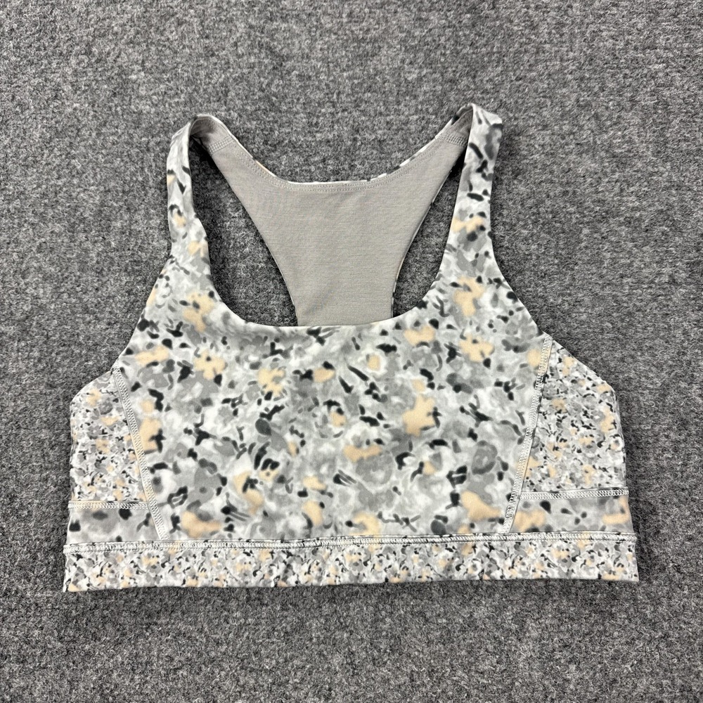 Lululemon Sports Bra Womens 6 Gray Camo Racerback Lined Yoga Running Gym‎ Top